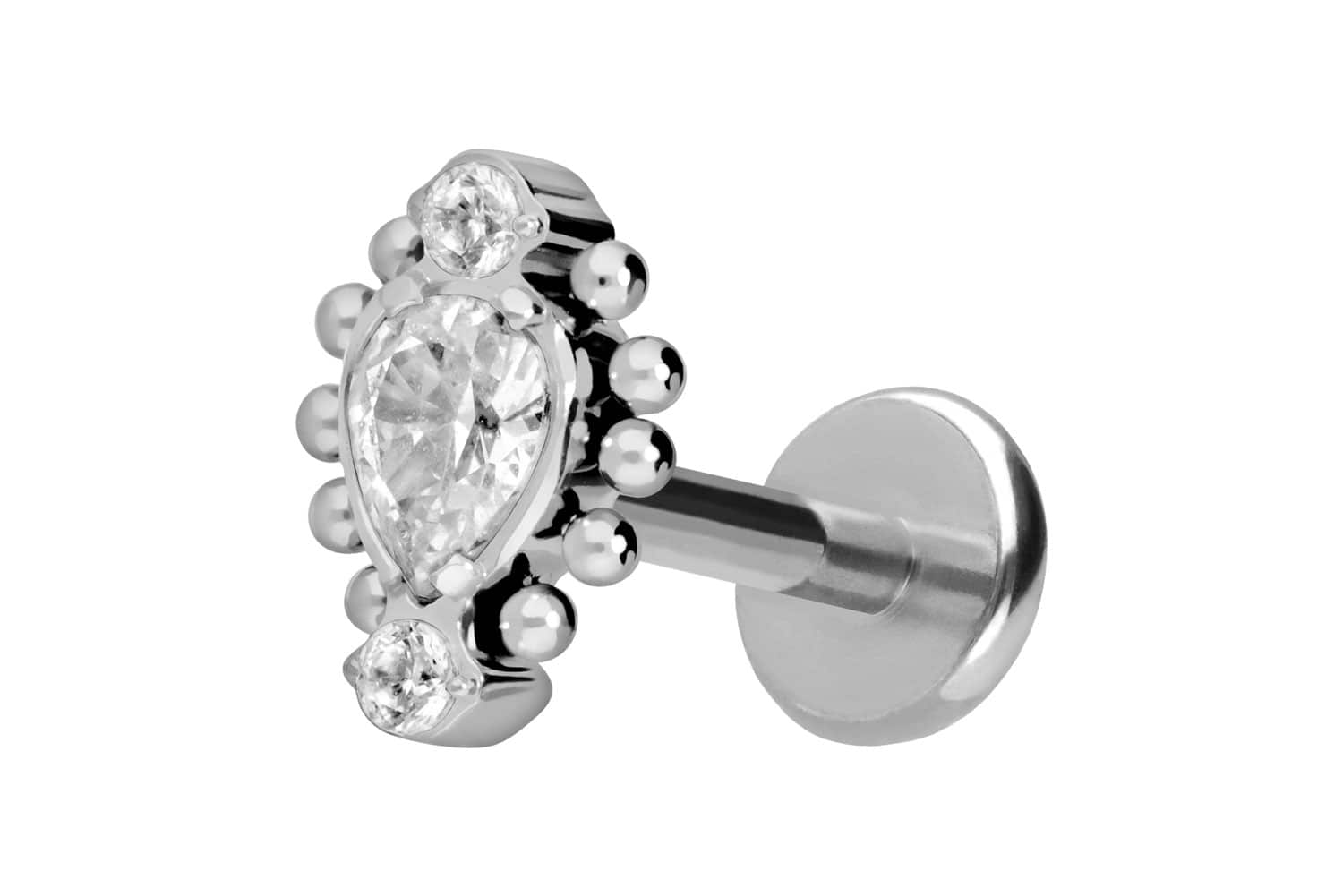 Titan Labret Piercing mit Push Fit 3 EINGEFASSTE KRISTALLE + KUGELN